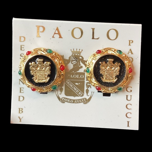 GUCCI 1980 Crested Gripoix Clip Earrings (t47) - Picture 11 of 11